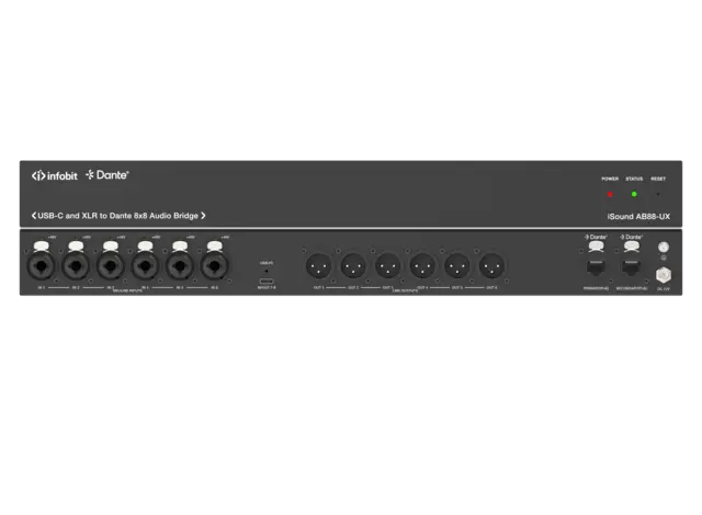 InfoBit - 6x6 Xlr USB-C Dante utvider 6x MIC/LINE IN 48V - 6x LINE UT - 2xRJ45 