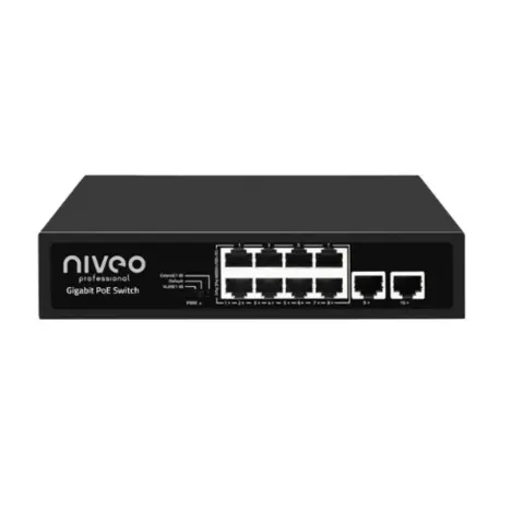 NIVEO 8 Port 1G Switch Unmanaged PoE+ 65W, 2x1G uplink 