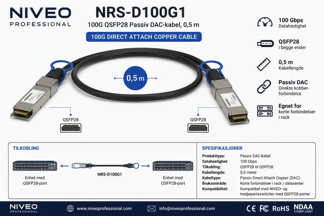 NIVEO 100G DAC Cable QSFP28 passive DAC, 0,5m 