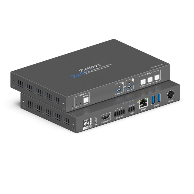 PureTools 2xUSB-C in 1x HDMI ut 100W PD USB-C/HDMI Presentation Switcher 100W PD 