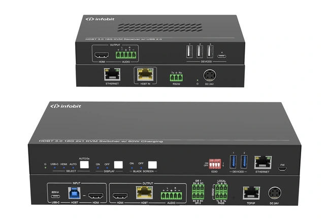 InfoBit - HDMI+USB-C KVM Switcher KIT 1xHDMI,1xUSB-B,1xUSB-C 60W 
