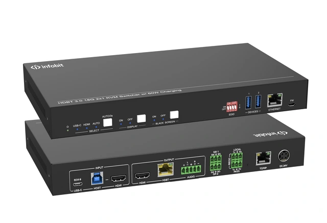 InfoBit - HDMI+USB-C KVM Switcher KIT 1xHDMI,1xUSB-B,1xUSB-C 60W 