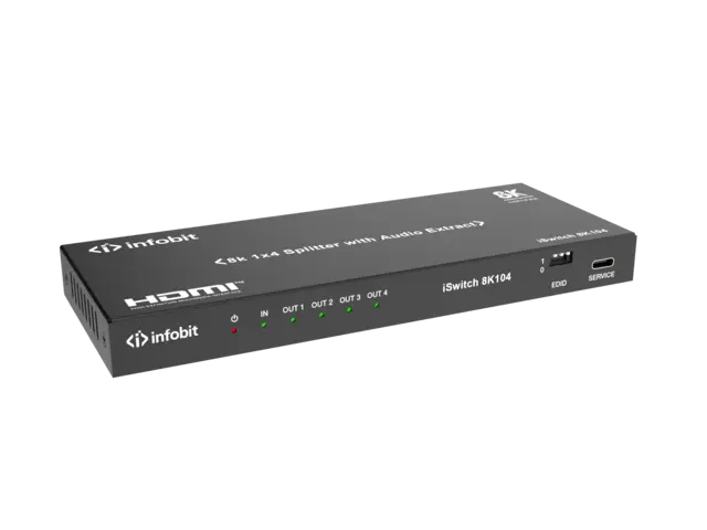 InfoBit - 8K HDMI 1x4 Splitter audio out 8K@60Hz 4:2:0 12bit, 4K@120Hz 4:4:4 