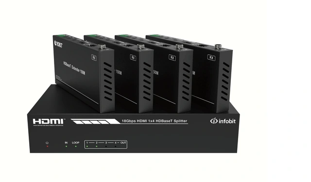 infobit - iSwitch 104H150 4x150m HDBT Rx 1x4 hdbt splitter med mottaker 