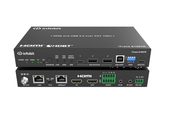 InfoBit - iTransE100TR - HDBT Transciver 4K60 HDBaseT 3.0 Transceiver with USB 2. 
