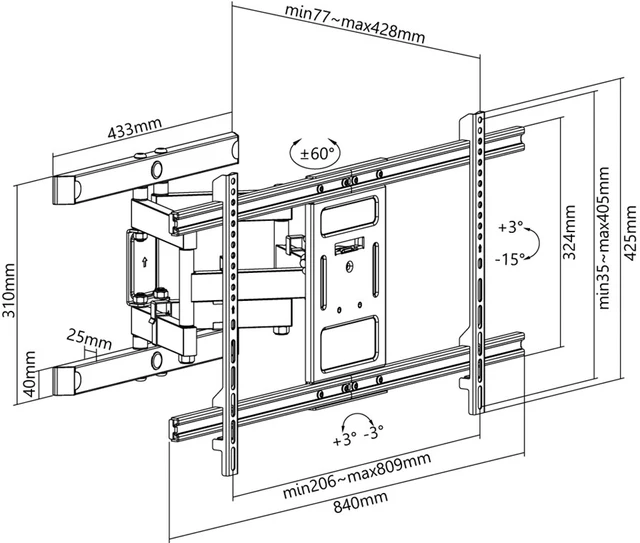 Goobay Wall Mount  Pro FULLMOTION (XL) 800x600 VESA, max. 60 kg, Svingarm 