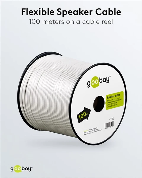 GooBay Høyttaler kabel 100mtr 2 x 2.5 mm², CCA, Hvit 