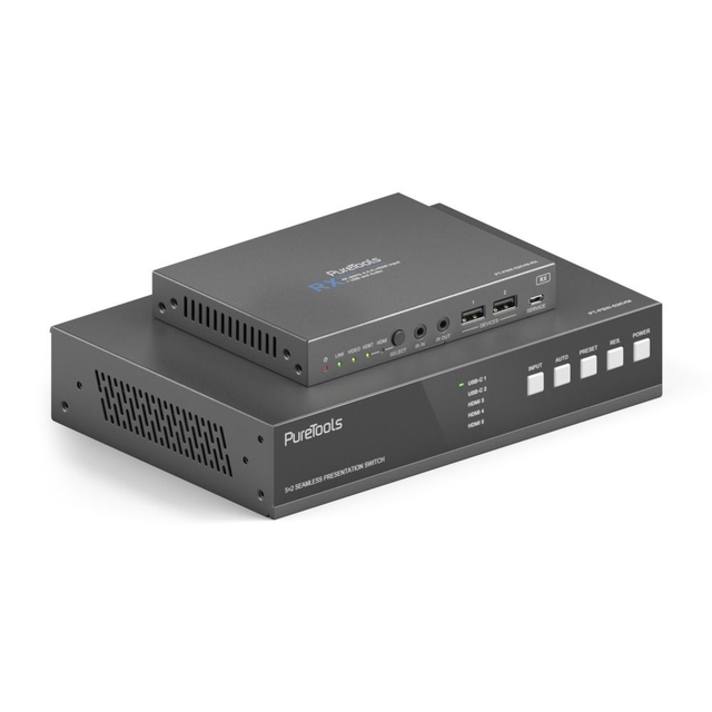 PureTools USB-C KVM Switcher 5x2HDBaseT, Multiview, Dante 