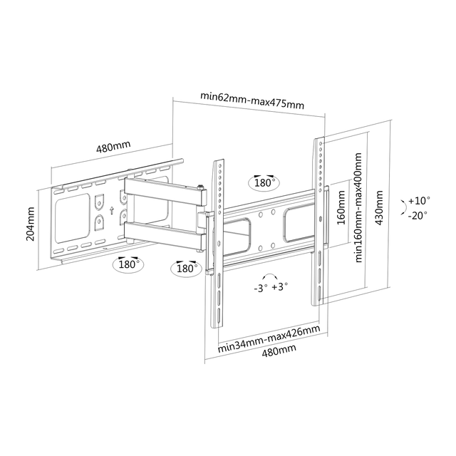 Puremount Wallmount Svingarm VESA 400x400, 50kg 42-55" 