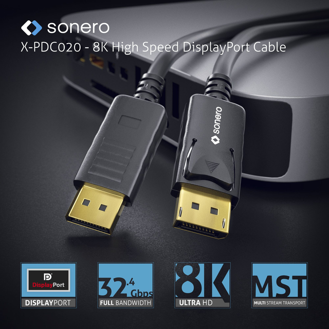 Sonero DisplayPort 8K kabel, 1m DP 1.4, 32.4Gbps, UHD-2 60Hz 