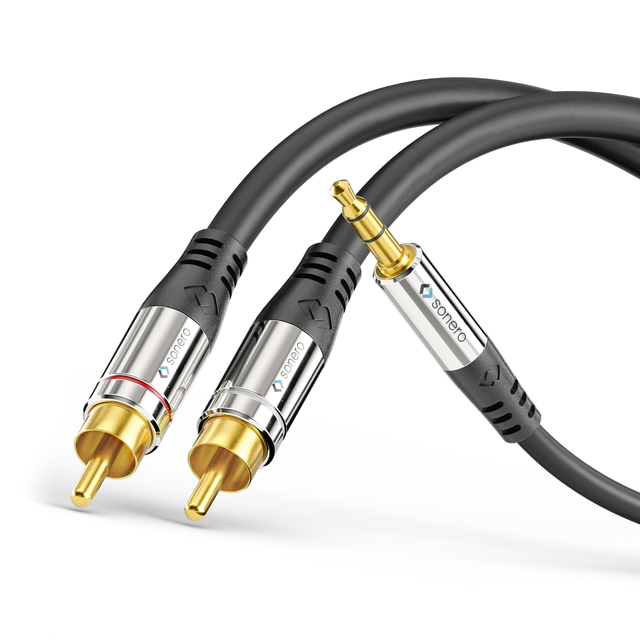 SoneroPremium stereo minijack-phono 10m 3.5mm/2xRCA, trippel skjerm, 4.0mm PVC 