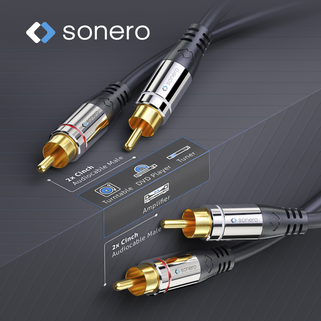 SoneroPremium stereo phono-phono 10m 2xRCA/2xRCA, trippel skjerm, 4.0mm PVC 
