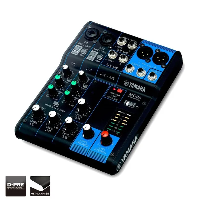 Yamaha Analog mixer, max 2 mic/6 Line (2 mono+2 stereo) 
